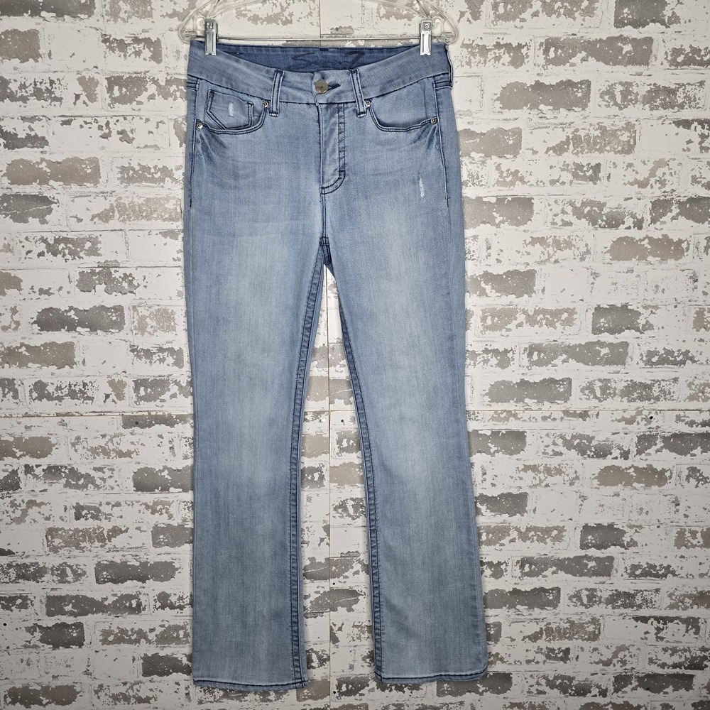 Seven7 Jeans Womens 8 Light Blue Wash Distressed Stretch Denim Bootcut Bohemian